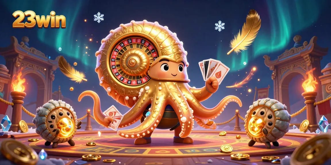 Engage with 23win's thrilling casino experience featuring a nautilus roulette wheel.