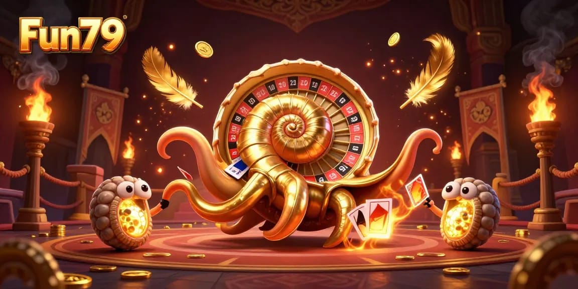 Engage in exciting gameplay at Fun79 with a vibrant scene of an ancient nautilus and game elements.