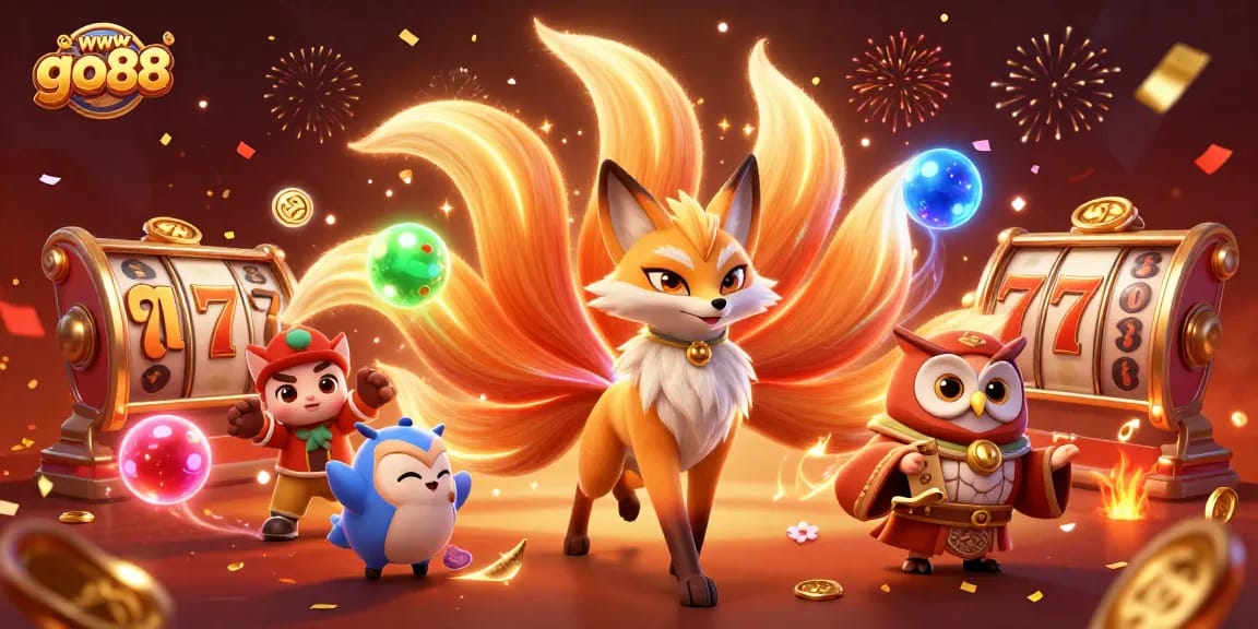 Engage in exciting gaming experiences with wwwgo88's vibrant 3D illustration of a fox spirit and owl.