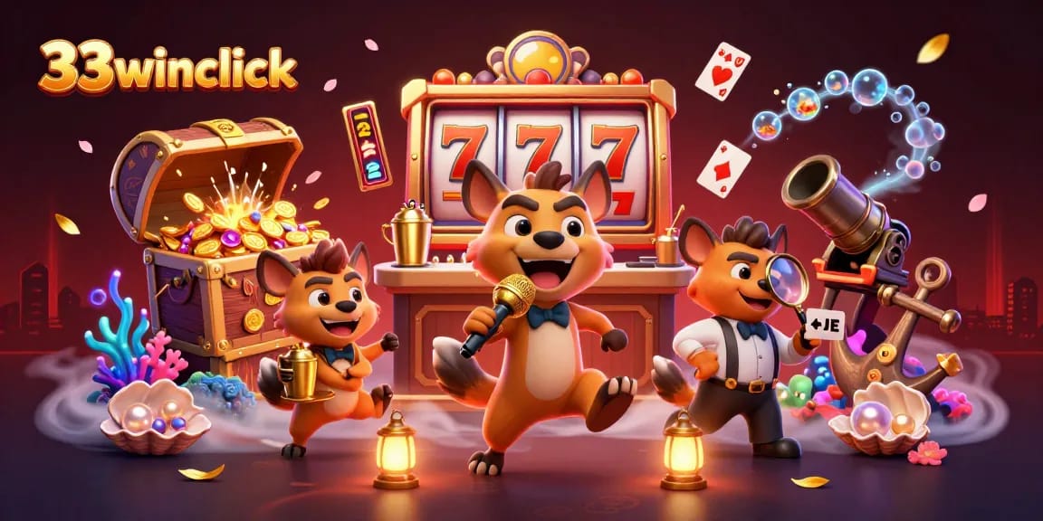 Experience the thrilling casino atmosphere with 33winclick's vibrant hyena crew showcasing comedy and riches.