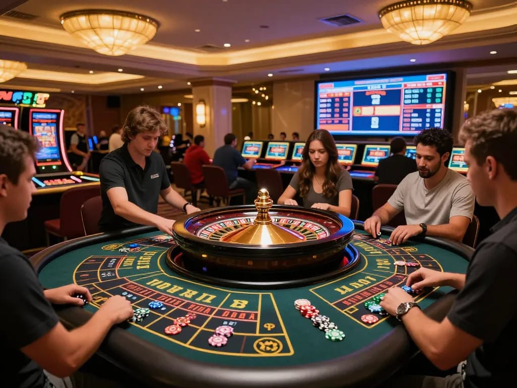 Players at energileisureparks engage in an exhilarating roulette game, capturing the thrill of betting.