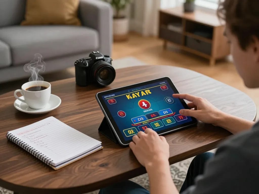 Engaging online gaming scene with user enjoying gg88gs casino experience on tablet at home.