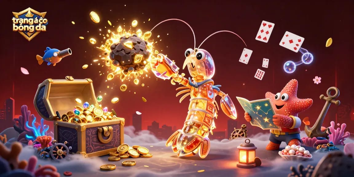 Experience the excitement of trang cá cược bóng đá with dynamic characters and vibrant treasures in a thrilling underwater casino scene.