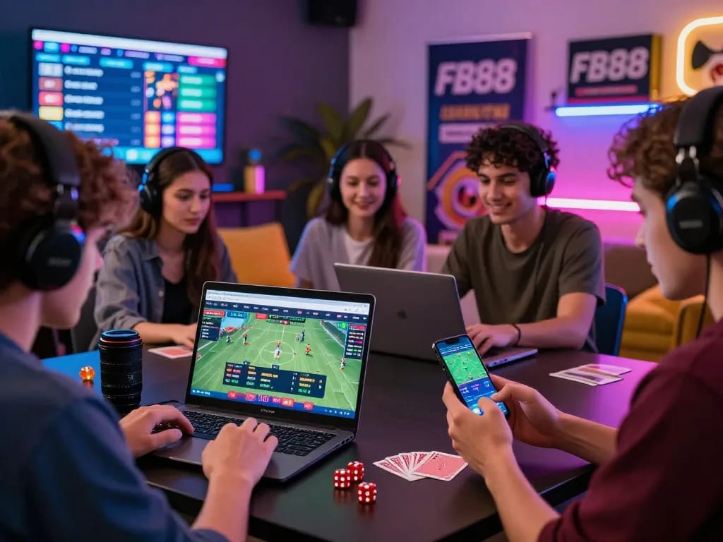 Exciting online gaming environment with players engaged in sports betting on FB88 platform, showcasing a lively digital atmosphere.