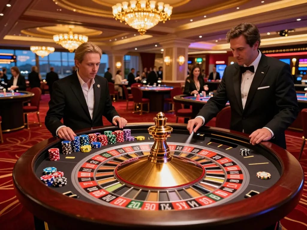 Watch players winning big at 888vi's luxurious roulette table under ambient lighting