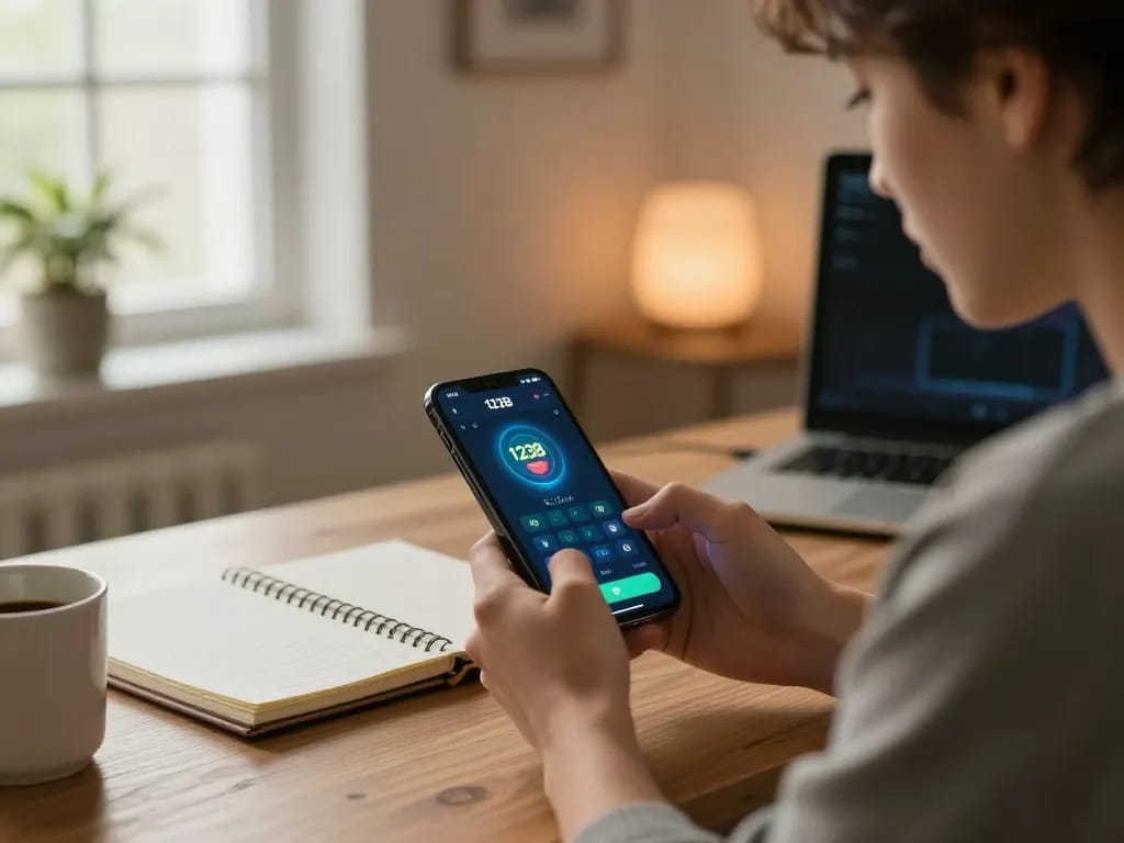Engaging with the 123B mobile app for online gaming in a cozy home office setting.