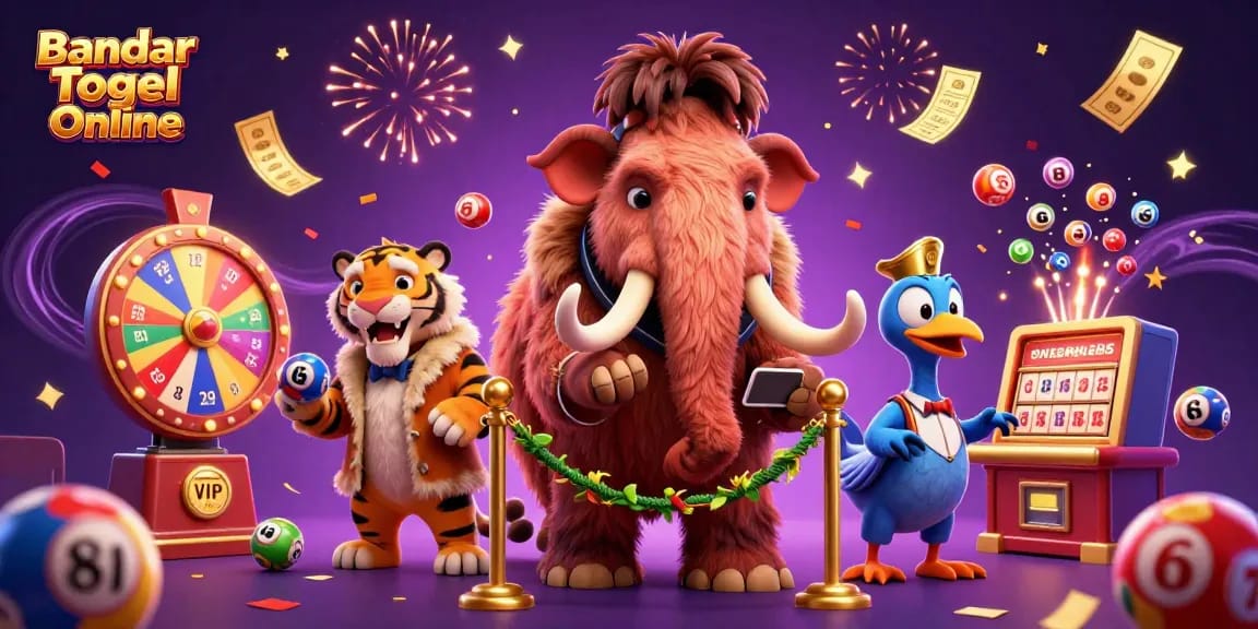 Experience fun at Bandar Togel Online with a vibrant lottery scene featuring lively characters and games.
