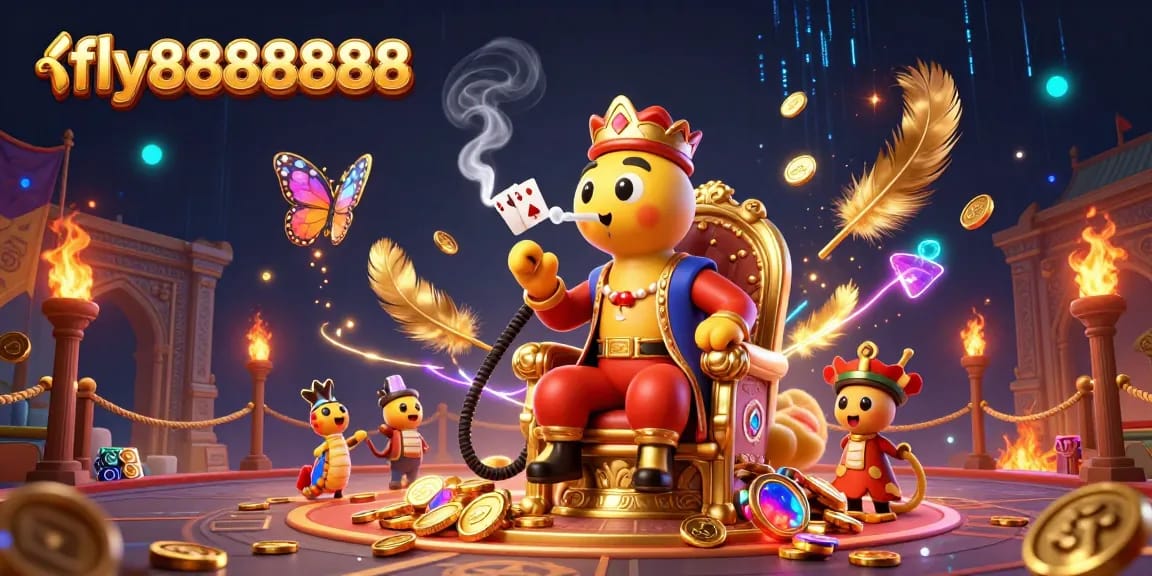 Engage with exciting gameplay at fly88888888, featuring a vibrant illustration of a whimsical caterpillar gaming master.