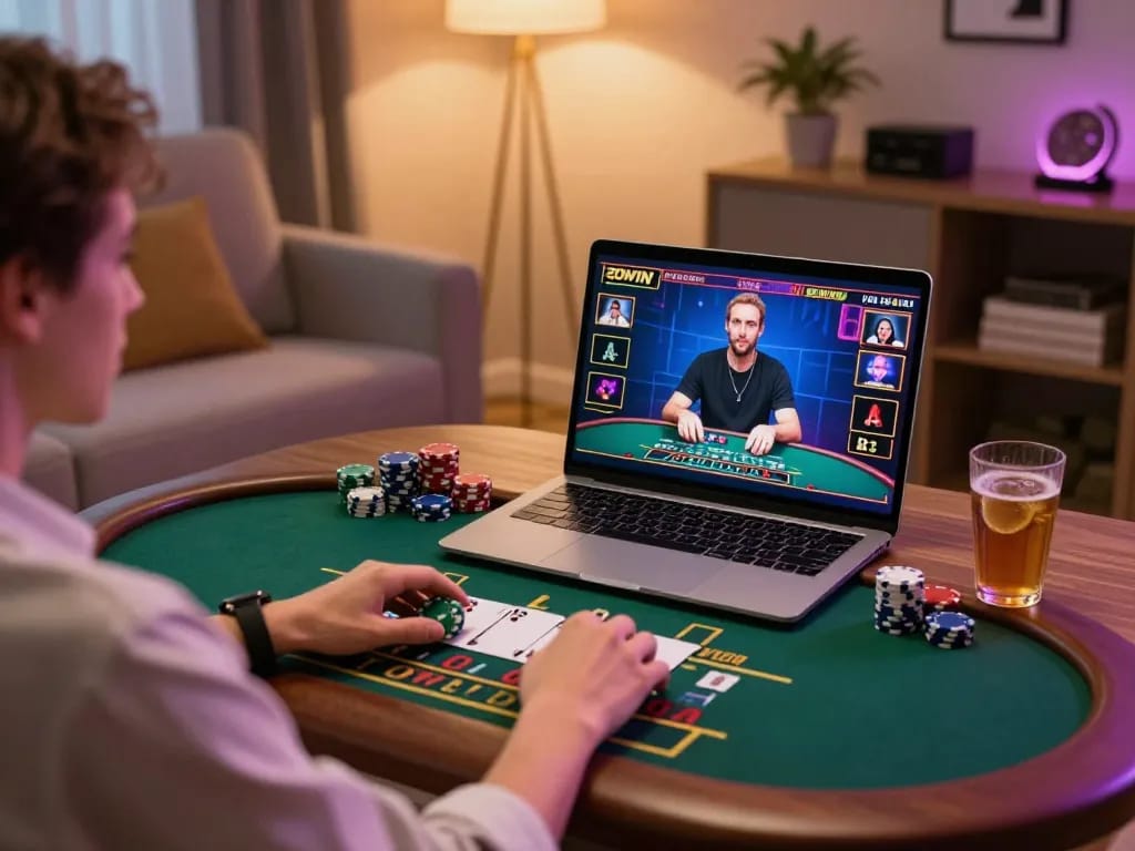 Engaged player enjoying ZOWIN blackjack online with live dealer display.