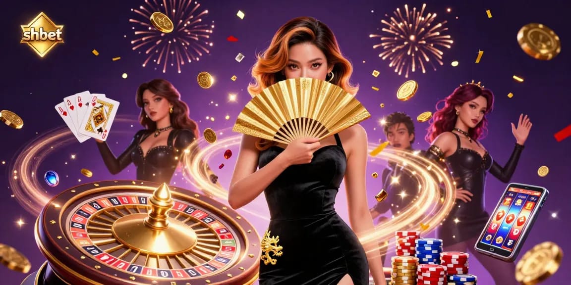 Experience exhilarating wins at shbet with a captivating Asian woman in a luxurious casino scene.
