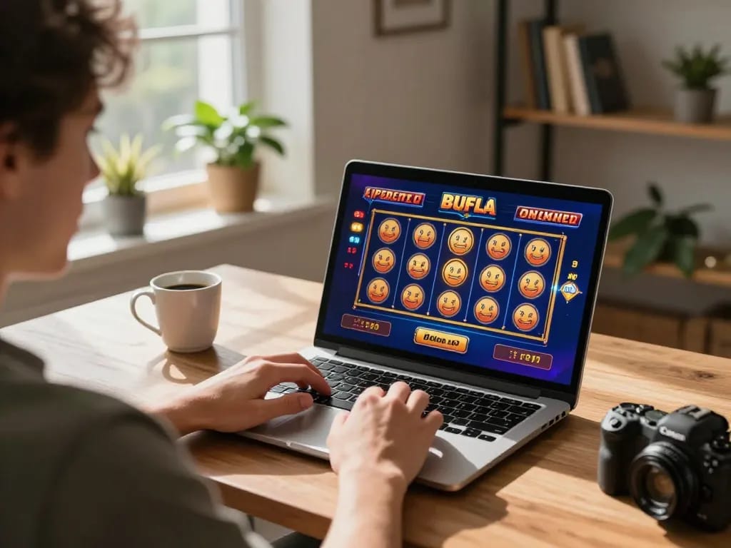Player enjoying slots on gi8 com from a cozy home setup, emphasizing responsible gaming.
