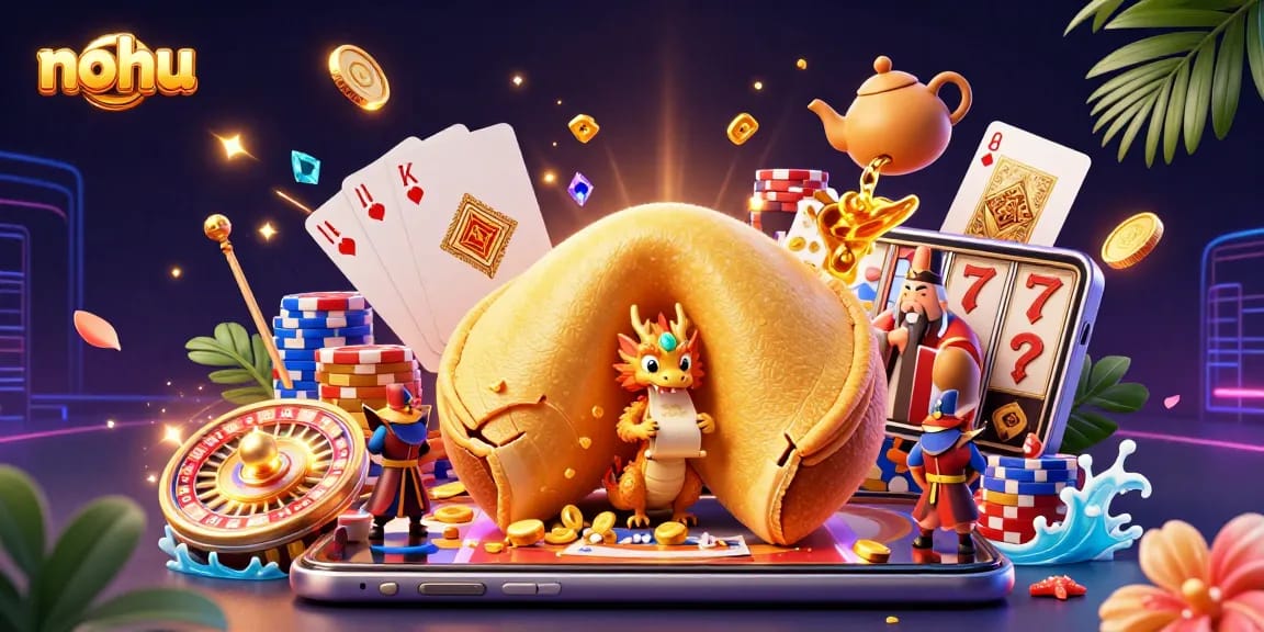 Nohu features a dynamic animated 3D casino scene with golden elements and vibrant colors.