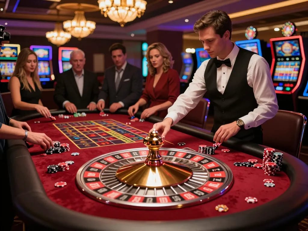 Experience thrilling roulette gameplay at sapporo-dogscafe, with excited players placing bets and a dealer spinning the wheel.