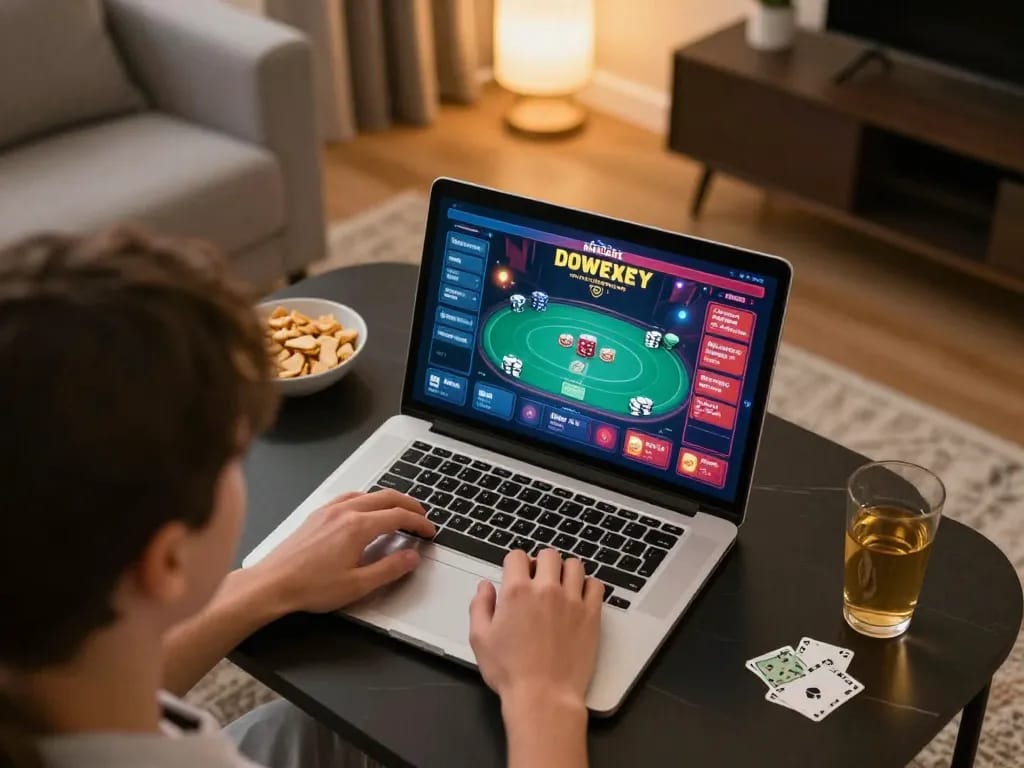 Player enjoying thrilling poker game on o8net3 at home, demonstrating strategic gameplay and responsible gambling