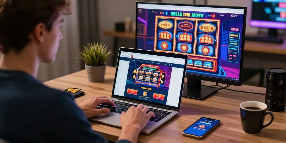 Player engaging with credit card casinos at https://rwst.org.uk, highlighting vibrant online gaming atmosphere and technology.