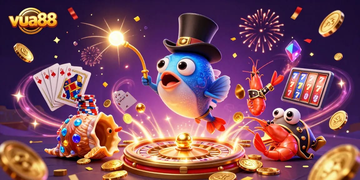 Spin and win with vua88, featuring exciting gaming elements in a vibrant casino scene.