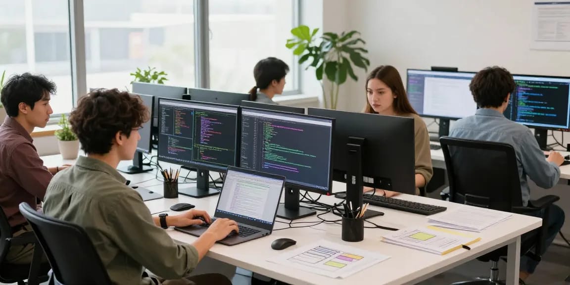 Efficient截图工具下载 in a modern software development workspace highlighting team collaboration and coding activities.