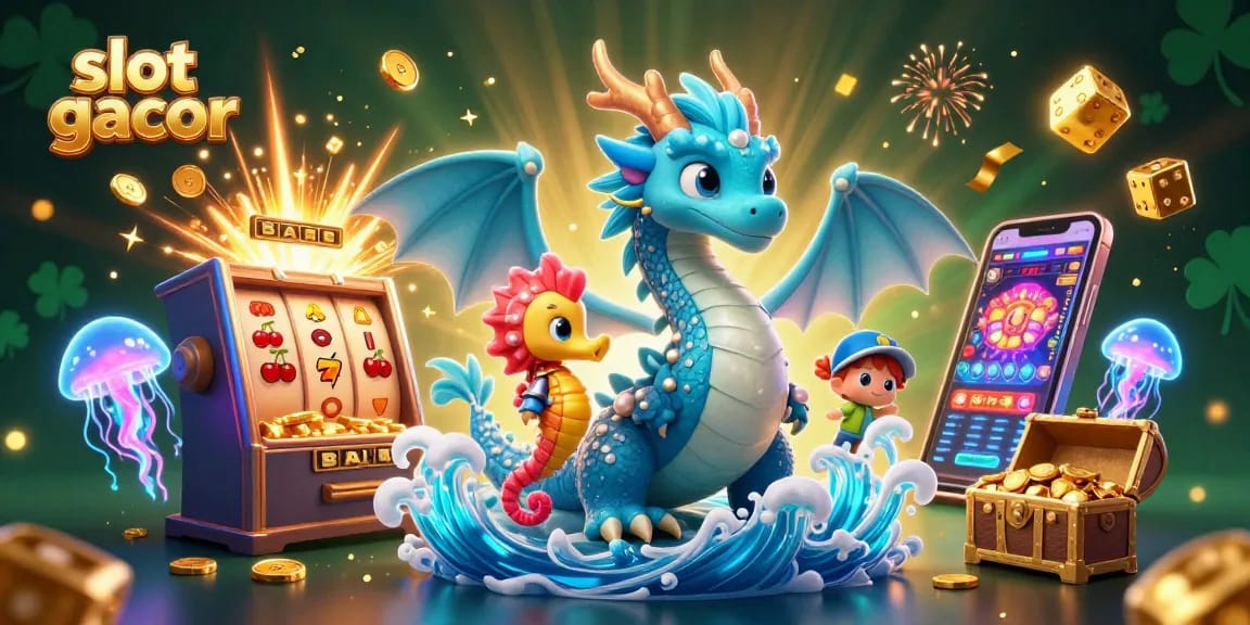 Spin the slot gacor in a vibrant 3D scene with dragons and jackpot explosions, showcasing excitement and thrill.