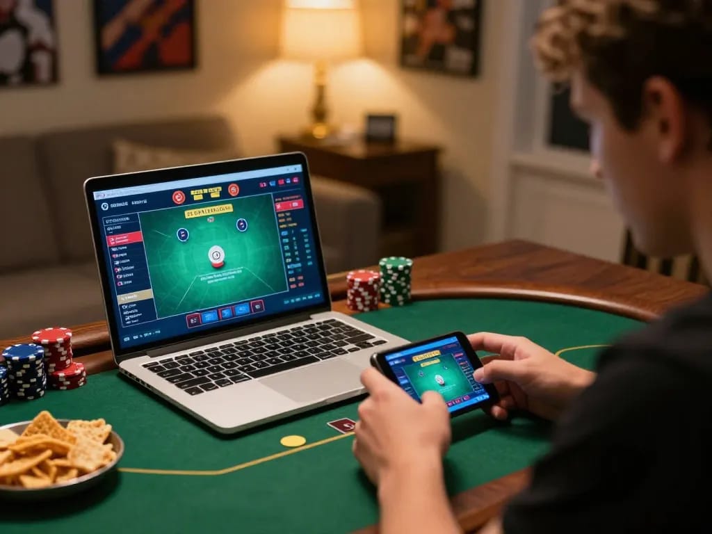 Cwin player engaging in strategic online poker action during home gaming session.