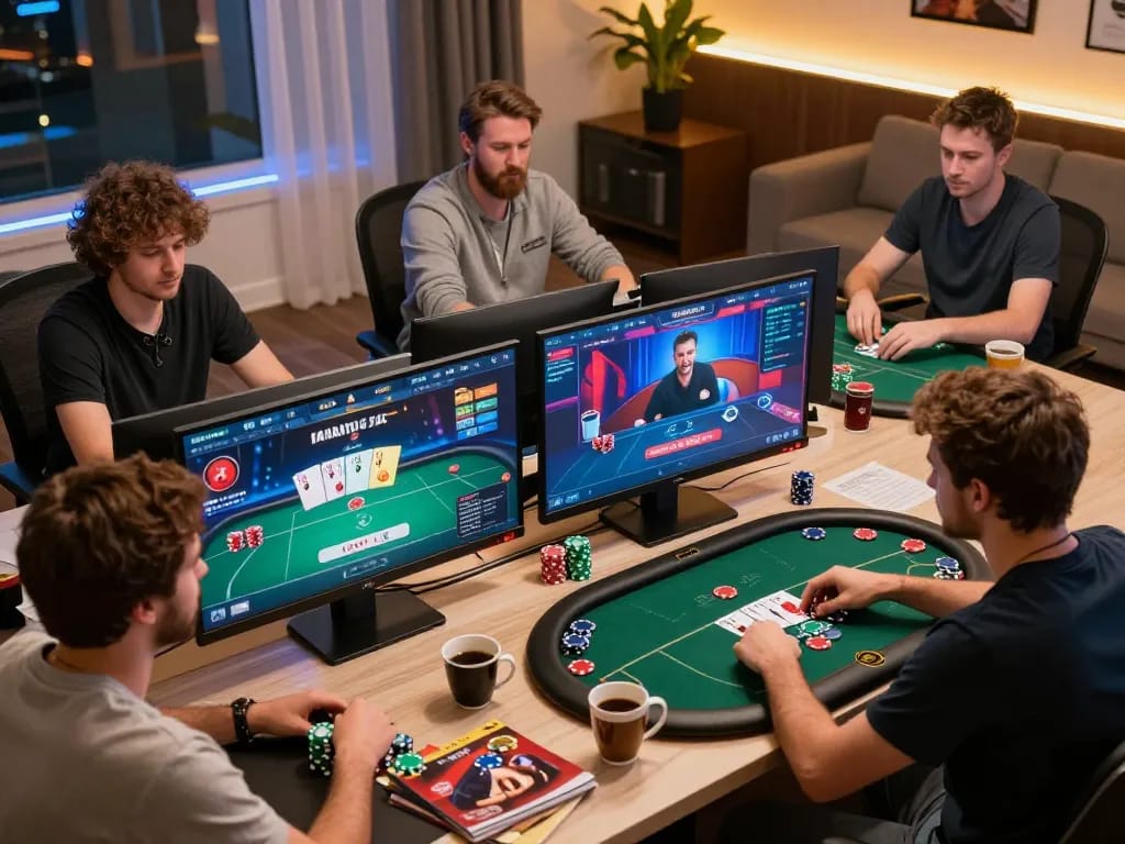 Players engaged in online poker strategy with mb 66 as the focal point of their competitive gameplay atmosphere.