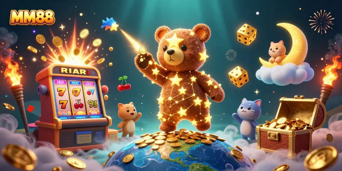 Spin the reels at MM88 with the magical constellation bear amidst a jackpot explosion.