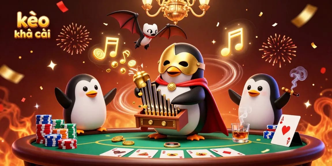 Experience exciting kèo nhà cái action with vibrant casino elements filled with coins and cards.