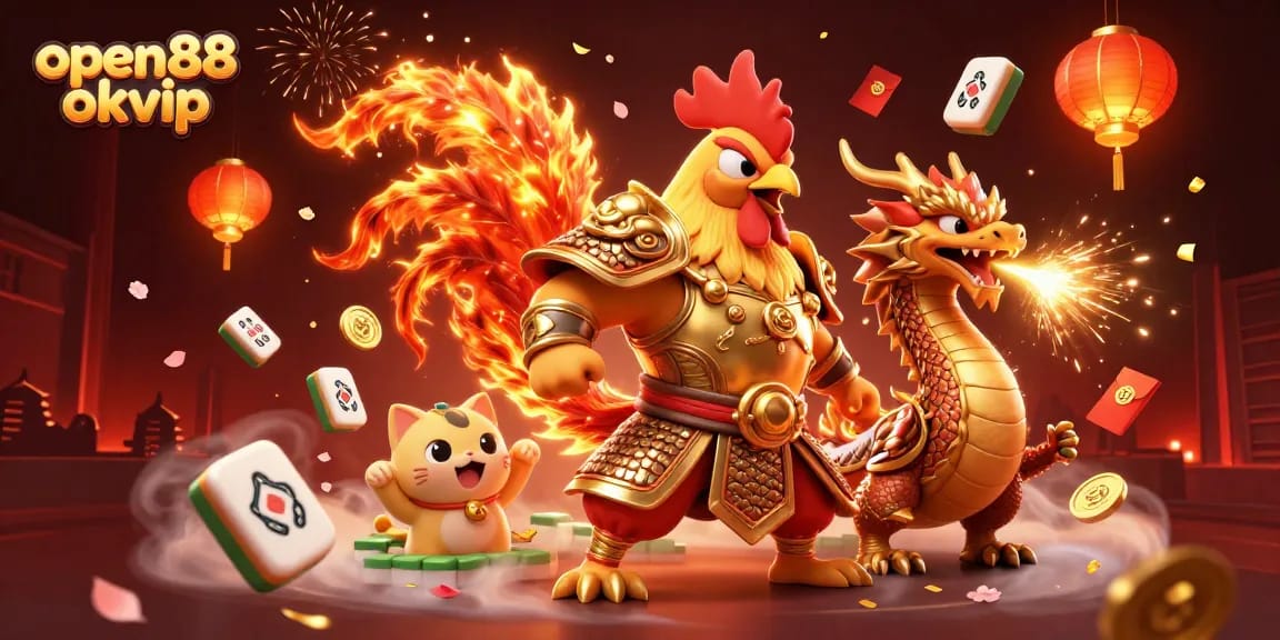 Wager on open88 okvip with an exciting 3D illustration of gaming characters and festive elements.