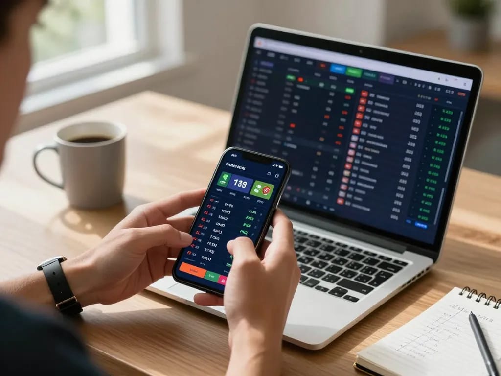 Experience bbl5555 features with hands engaged in online sports betting via smartphone in a modern setting.