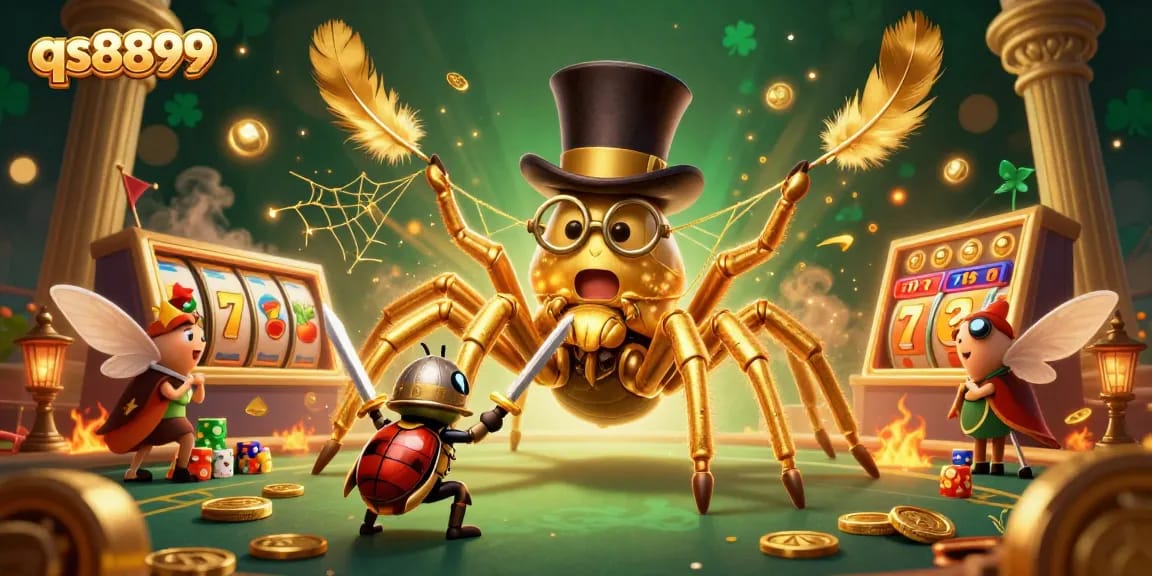 Experience wins with qs8899 at a dynamic casino scene featuring striking characters and vibrant gambling elements.