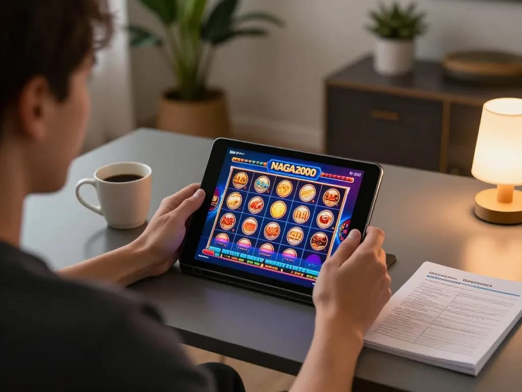 NAGA2000 online casino scene featuring engaging tablet gameplay for relaxed bankroll management