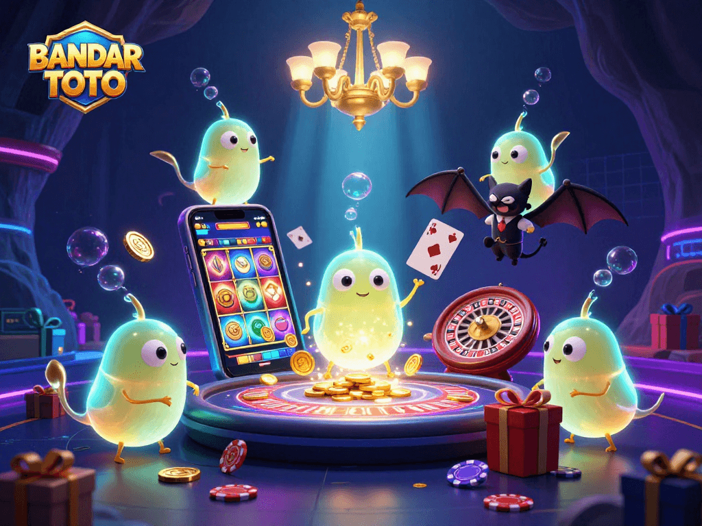 BANDAR TOTO illuminates a vibrant casino scene with glowing characters and dynamic gaming elements.