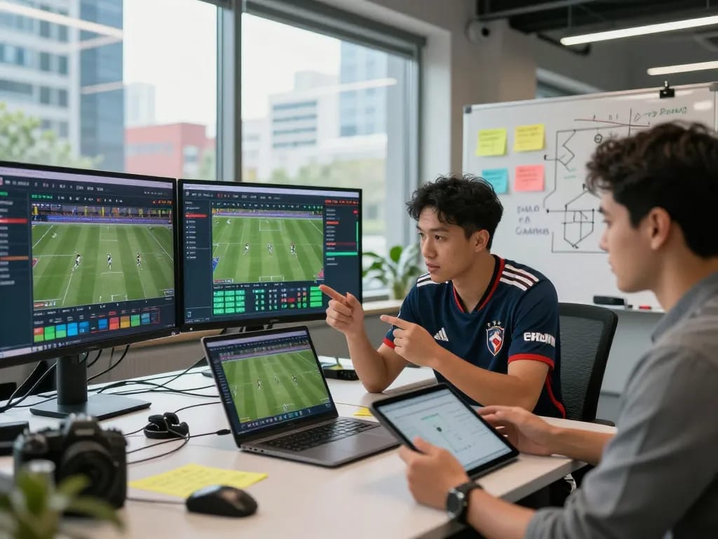 Real-time analytics at NOWGOAL, showcasing live football scores and strategies in a modern sports hub.