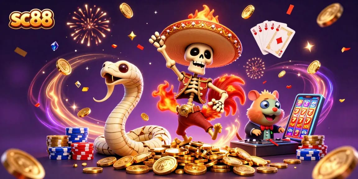 Engage with sc88 winning strategies in a vibrant 3D casino scene featuring jubilant characters and dynamic game elements.