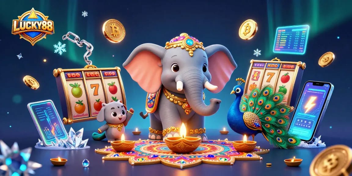Spin with LUCKY88 in this vibrant 3D illustration of a carnival-themed jackpot adventure.