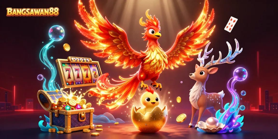 Experience the thrill with BANGSAWAN88 slots, featuring dynamic characters and vibrant casino elements.