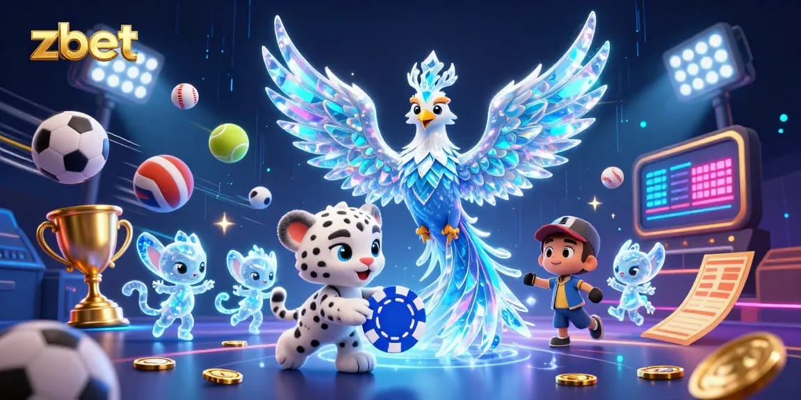 Engage with zbet's thrilling casino action featuring an ice phoenix and sports elements.