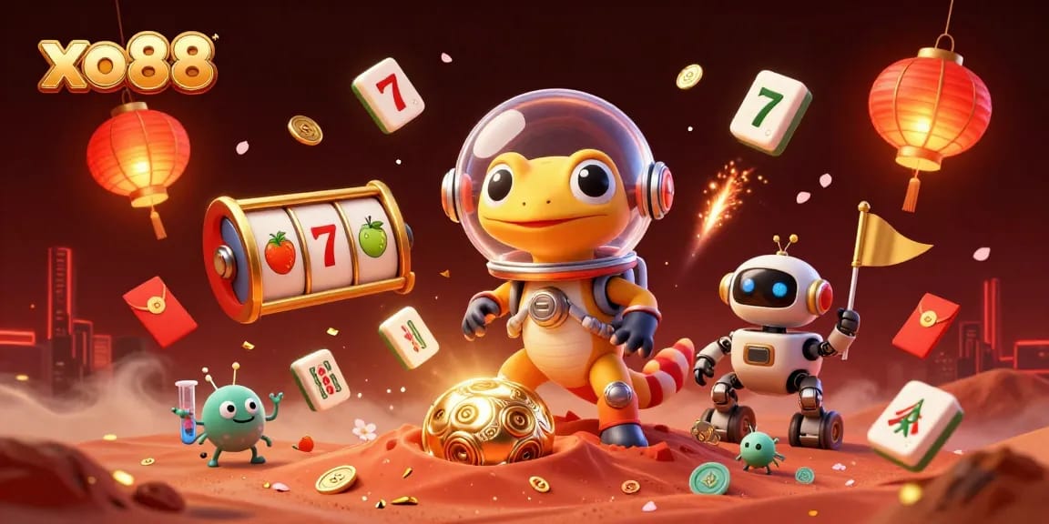 Experience excitement with xo88 as a Martian gecko uncovers a golden casino surrounded by rich gaming elements.