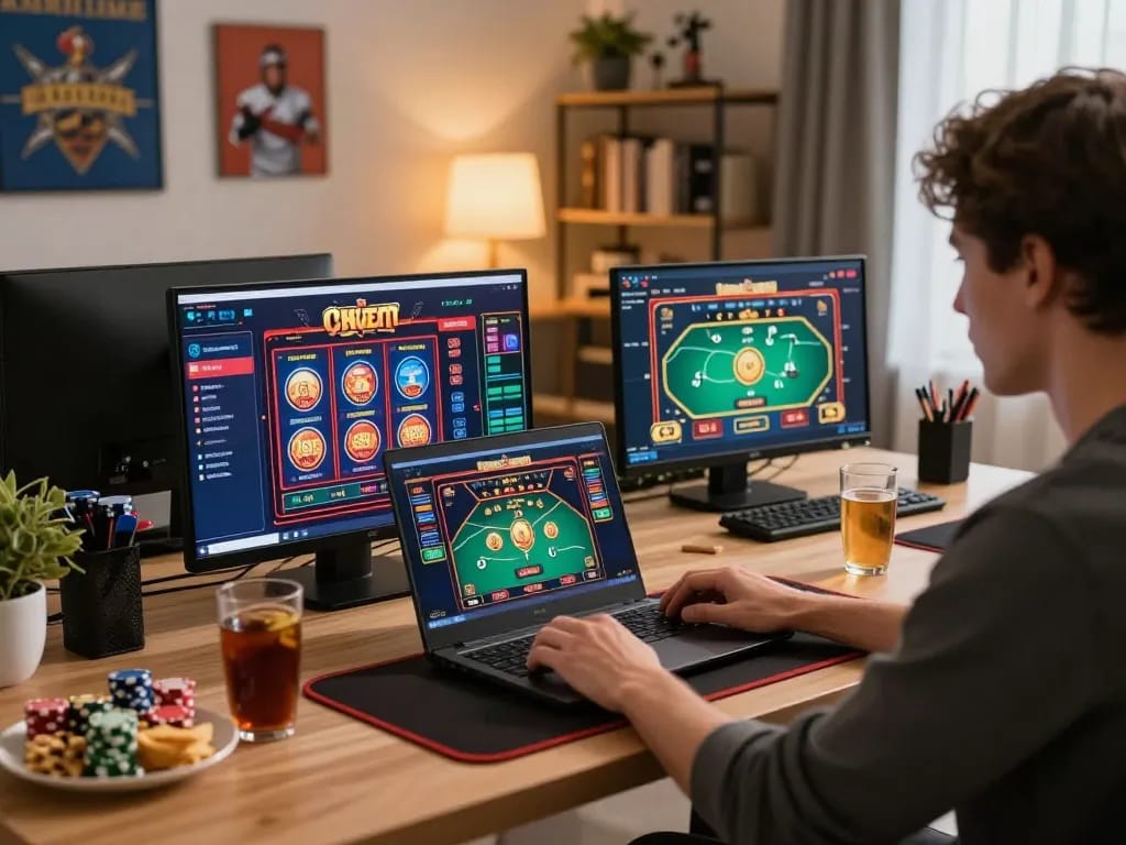 Engaging player accessing lu88 com on laptop during an exciting online gambling session.
