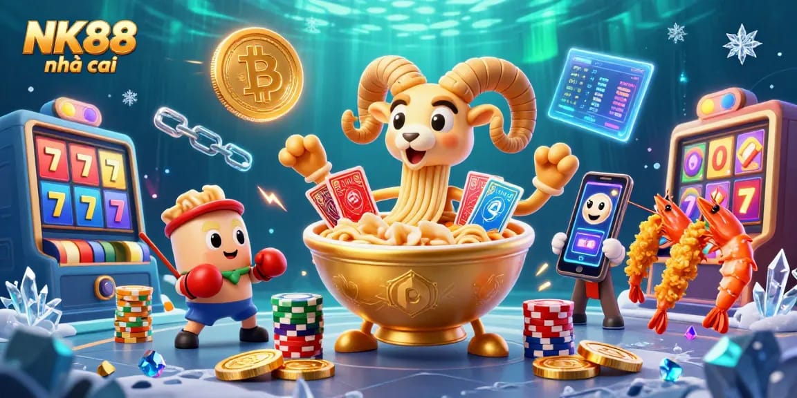 Engage with NK88 nhà cái while experiencing an exciting jackpot scene featuring vibrant characters and rich casino elements.