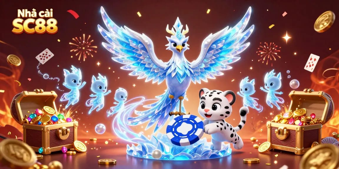 Engage with Nhà cái SC88 in a vibrant 3D casino scene filled with excitement and color.