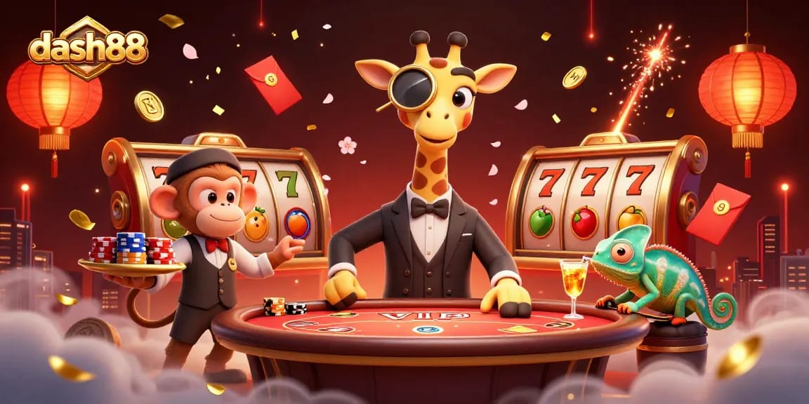 Experience thrilling wins at dash88 with a high-roller giraffe and vibrant slot game elements.