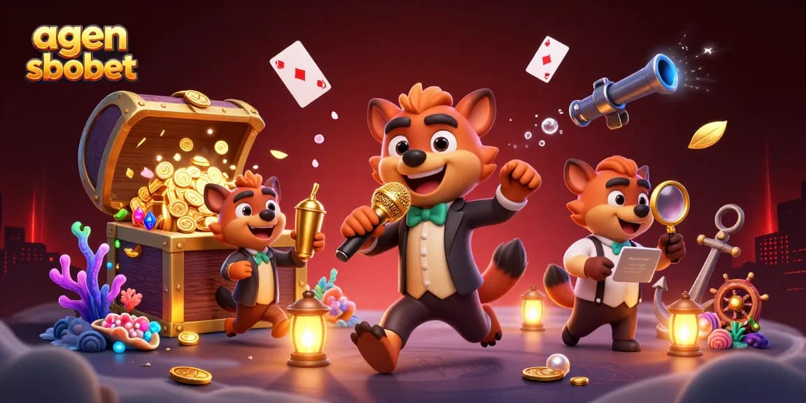 Experience the thrill of agen sbobet sports betting in a vibrant, 3D casino scene filled with laughter and excitement.