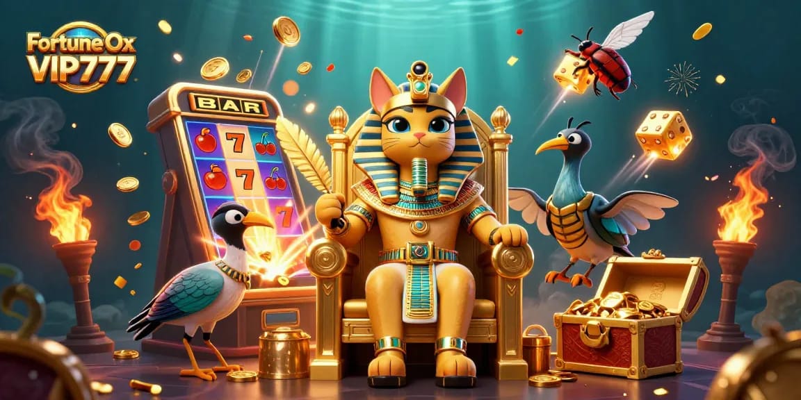 Win big with Fortune Ox VIP777 in this vibrant, engaging slot machine scene!
