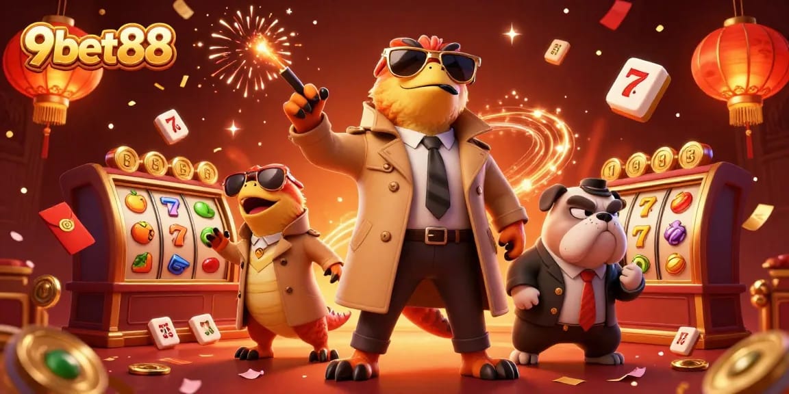 Engage in thrilling gameplay with 9bet88 at a vibrant casino filled with winning slots and festive elements.