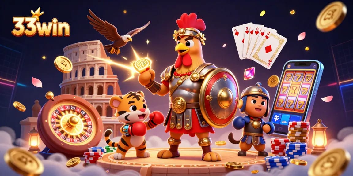 Experience thrilling gameplay at 33win with a dynamic illustration of unique casino elements.