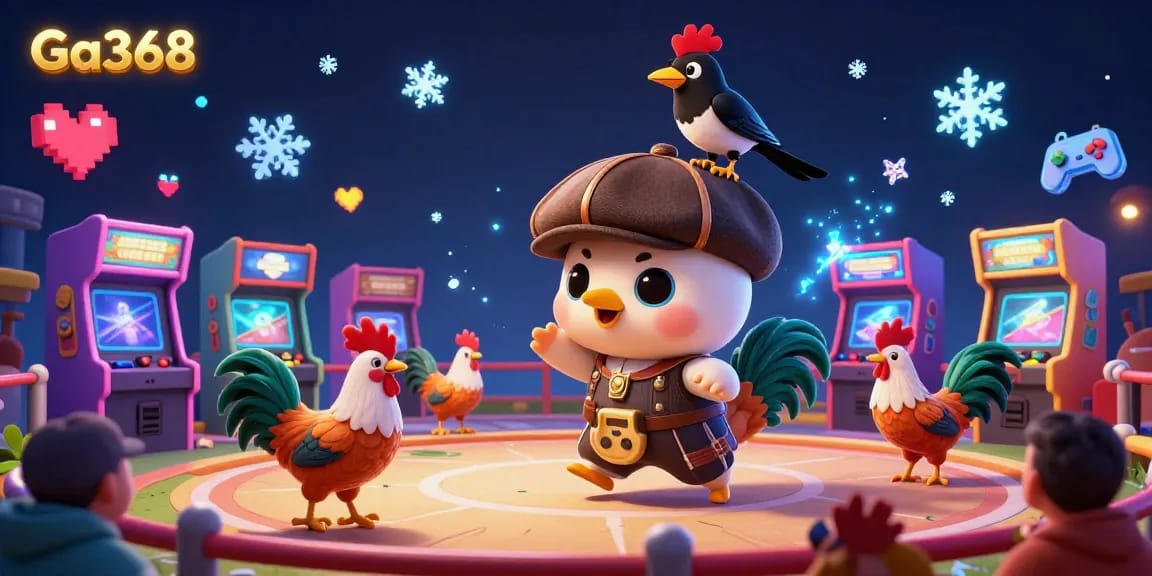 Engage with Ga368's dynamic cockfighting scene featuring exciting characters and lavish gaming elements.