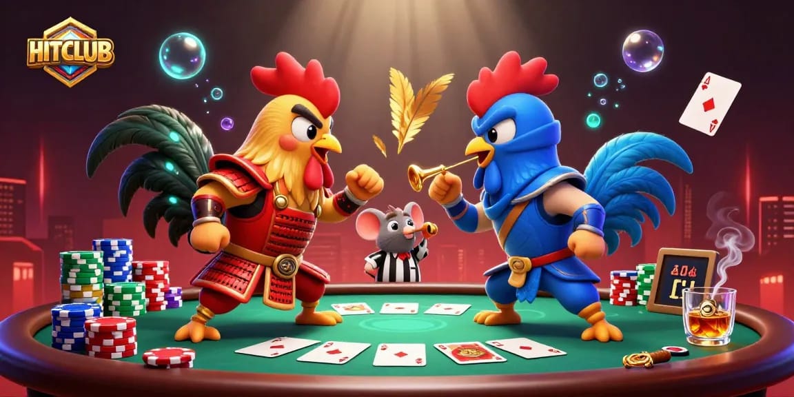 Experience thrilling gameplay at HITCLUB with dynamic fighting roosters amidst vibrant gambling elements.
