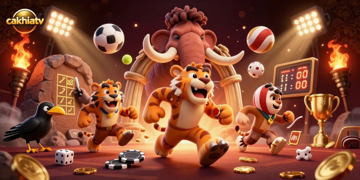 Experience thrilling gameplay with cakhiatv at a vibrant prehistoric casino, featuring sports elements and dynamic action.