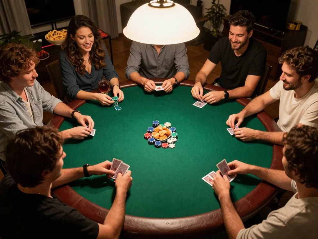 Lì xì mỗi ngày celebrated with friends during an engaging home poker night, showcasing strategic gameplay and social interaction.