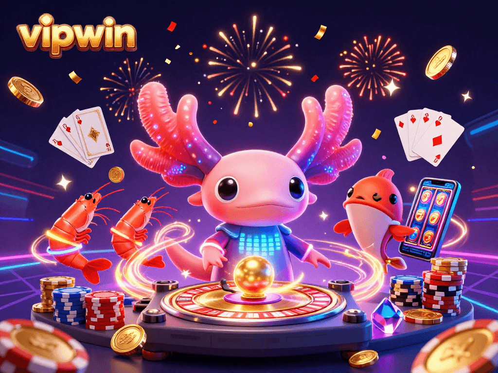 Join the fun at vipwin as players enjoy vibrant 3D casino action with DJ axolotl and lively sea creatures.